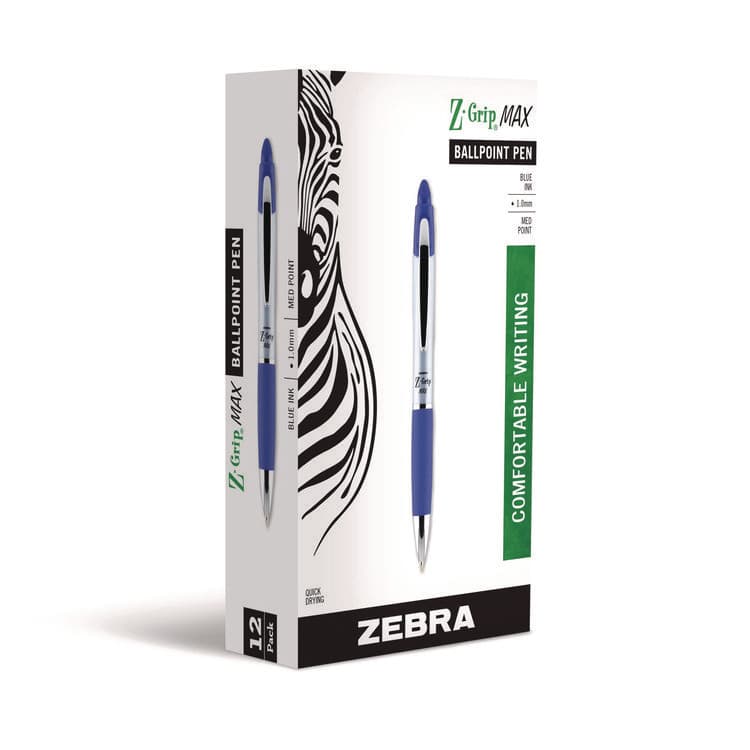 ZEBRA PEN CORP. Z-Grip MAX Ballpoint Pen, Retractable, Medium 1 mm, Blue Ink, Silver/Blue Barrel, 12/Pack (ZEB22420) thumbnail 2
