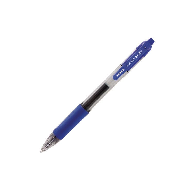 ZEBRA PEN CORP. Sarasa Dry Gel X20 Gel Pen, Retractable, Bold 1 mm, Blue Ink, Clear/Blue Barrel, 12/Pack (ZEB46620) thumbnail 3