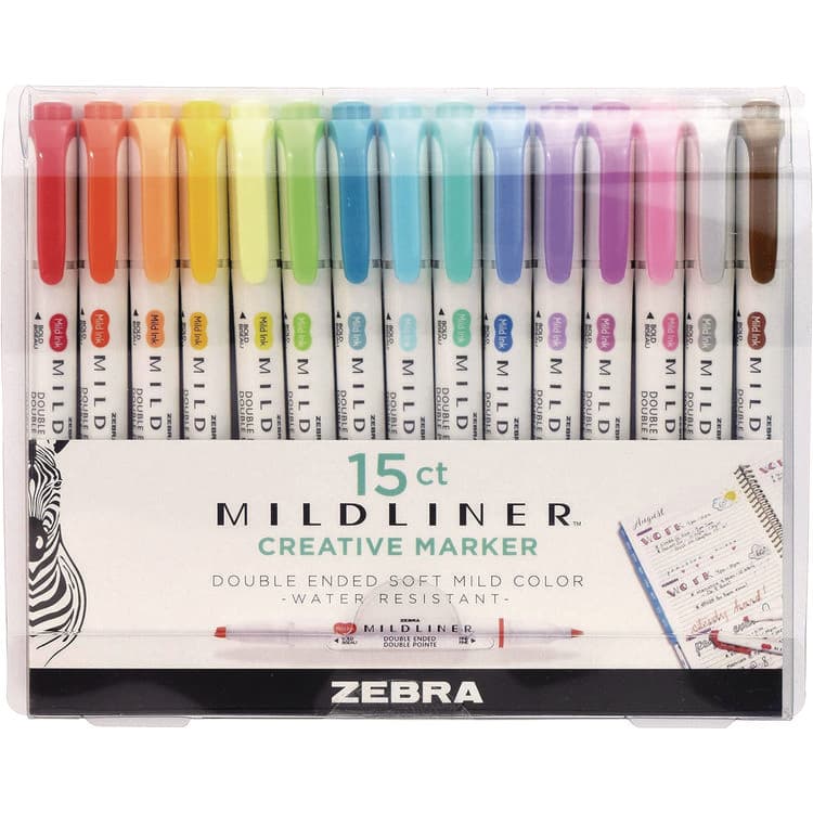 ZEBRA PEN CORP. Mildliner Double Ended Highlighter, Assorted Ink Colors, Bold-Chisel/Fine-Bullet Tips, Assorted Barrel Colors, 15/Pack (ZEB78115)