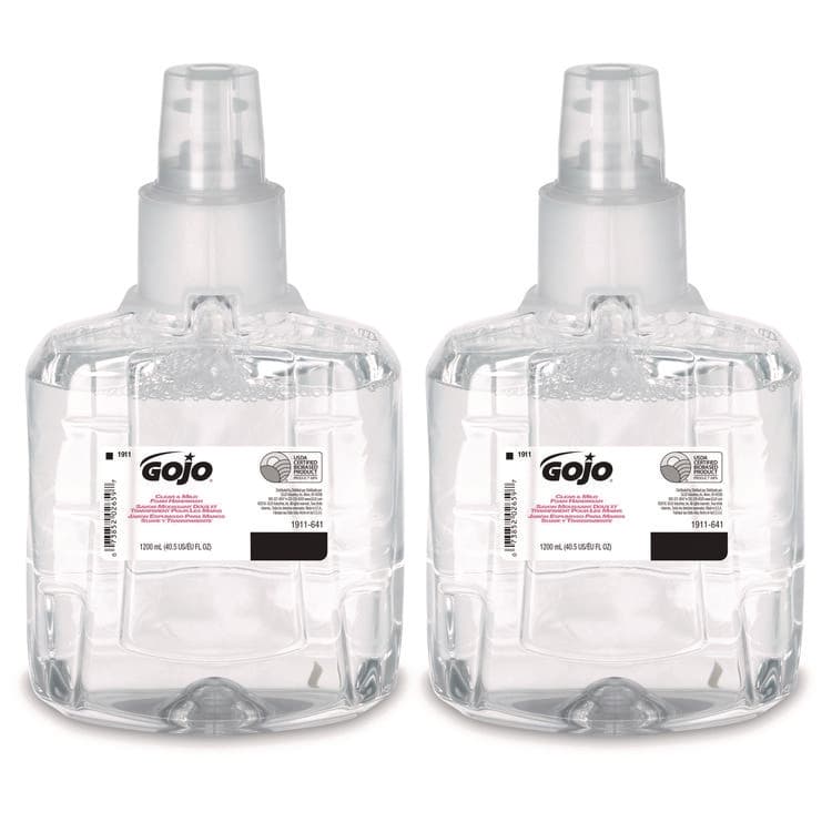 GO-JO INDUSTRIES Clear and Mild Foam Handwash Refill, For LTX-12 Dispenser, Fragrance-Free, 1,200 mL, 2/Carton (GOJ191102CT)