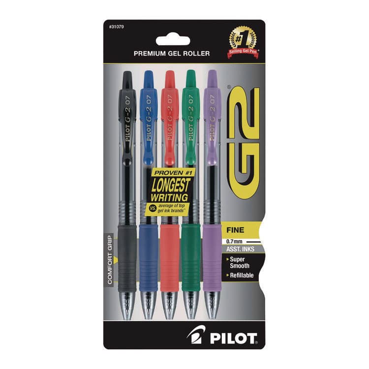 PILOT CORP. OF AMERICA G2 Premium Gel Pen, Retractable, Fine 0.7 mm, Assorted Ink and Barrel Colors, 5/Pack (PIL31079)