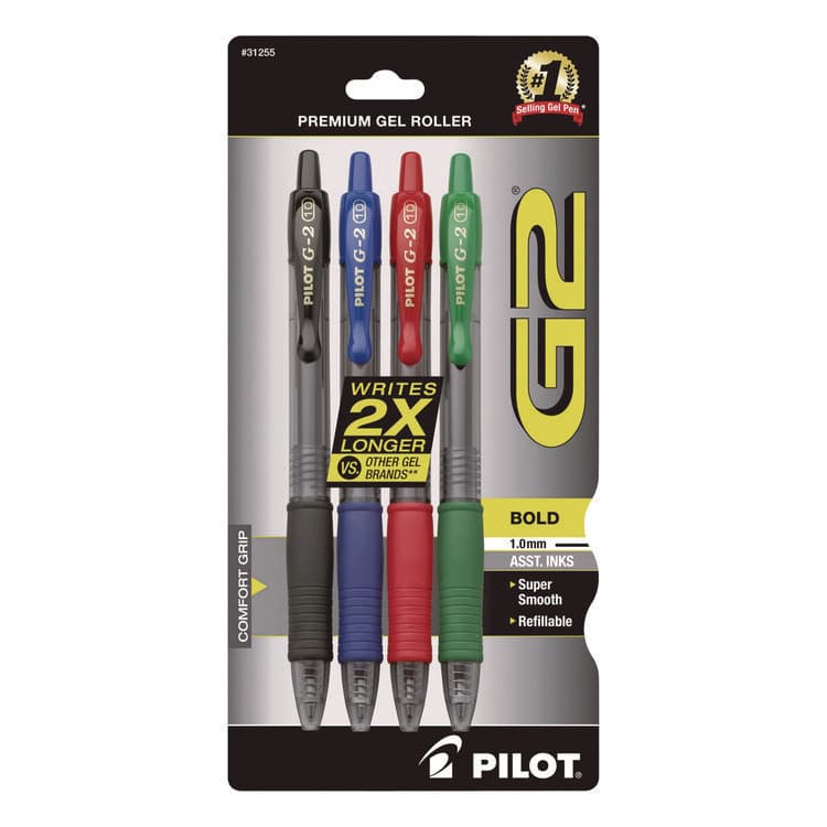 PILOT CORP. OF AMERICA G2 Premium Gel Pen, Retractable, Bold 1 mm, Assorted Ink and Barrel Colors, 4/Pack (PIL31255)