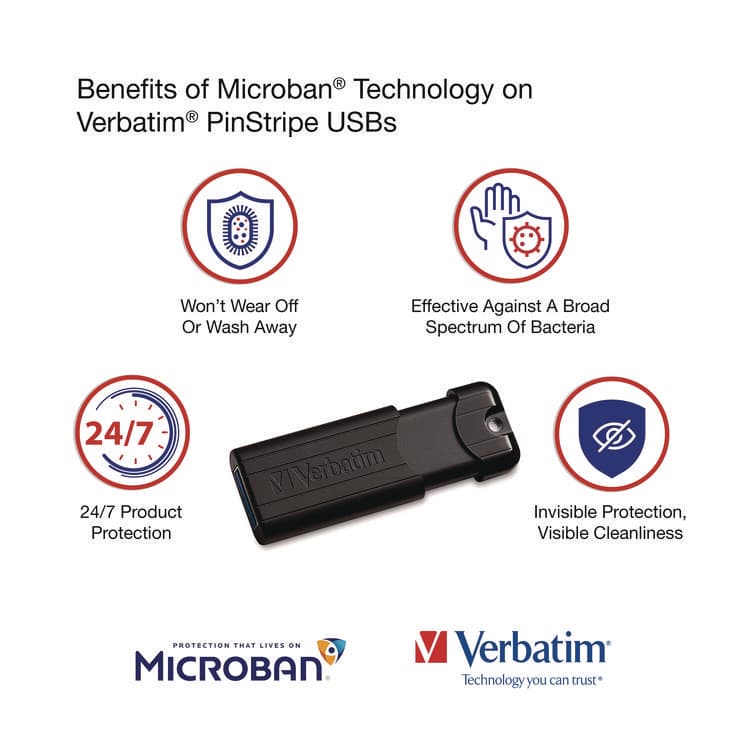 VERBATIM CORPORATION PinStripe USB 3.2 Flash Drive, 256 GB, Black (VER49320) thumbnail 3