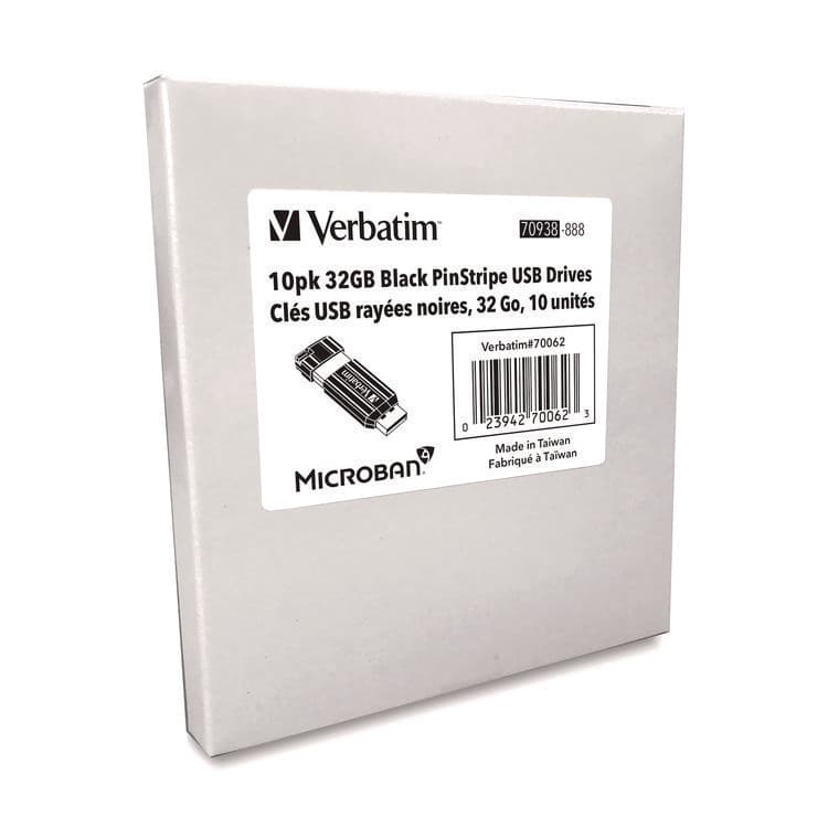 VERBATIM CORPORATION PinStripe USB 2.0 Flash Drive, 32 GB, Black, 10/Pack (VER70062) thumbnail 2