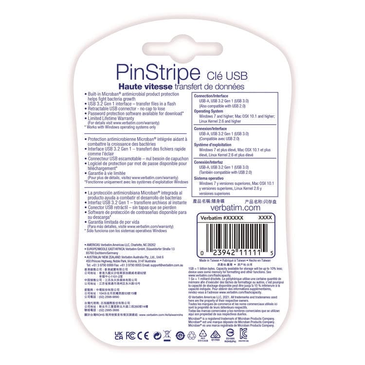 VERBATIM CORPORATION PinStripe USB 3.2 Flash Drive, 256 GB, Black (VER49320) thumbnail 2