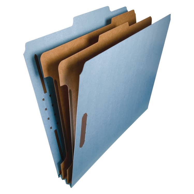 SMEAD MANUFACTURING CO. Recycled Pressboard Classification Folders, 2/5-Cut Tab, Expands 2", 2 Dividers, 4 Fasteners, Letter Size, Blue, 10/Box (SMD14021)