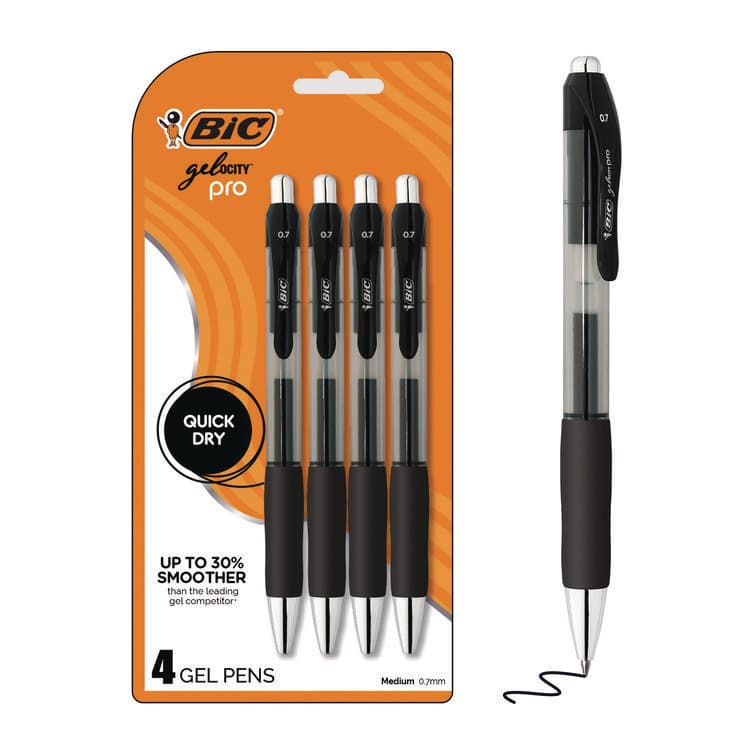 BIC CORP. Gel-ocity Pro Gel Pen, Retractable, Medium 0.7 mm, Black Ink, Translucent Black/Black Barrel, 4/Pack (BICRPGLP4BLK)