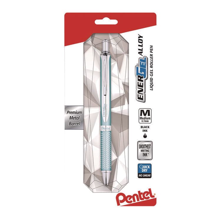 PENTEL OF AMERICA EnerGel Alloy RT Gel Pen, Retractable, Medium 0.7 mm, Black Ink, Blue/Aluminum Barrel (PENBL407LSBPA)