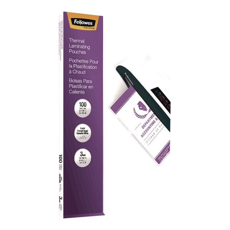 FELLOWES MFG. CO. Laminating Pouches, 3 mil, 9" x 14.5", Clear Gloss, 100/Pack (FEL52455)