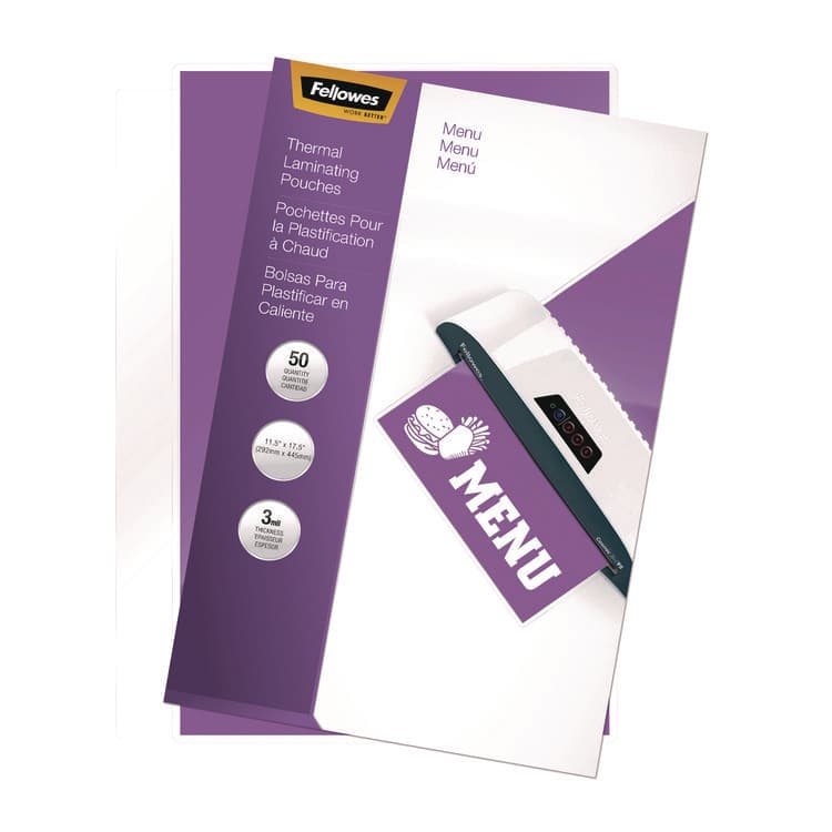 FELLOWES MFG. CO. Laminating Pouches, 3 mil, 11.5" x 17.5", Gloss Clear, 50/Pack (FEL52013)