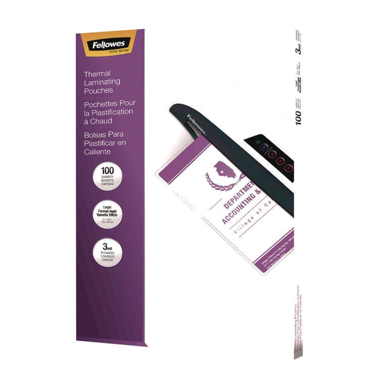 FELLOWES MFG. CO. Laminating Pouches, 3 mil, 9" x 14.5", Clear Gloss, 100/Pack (FEL52455) thumbnail 2