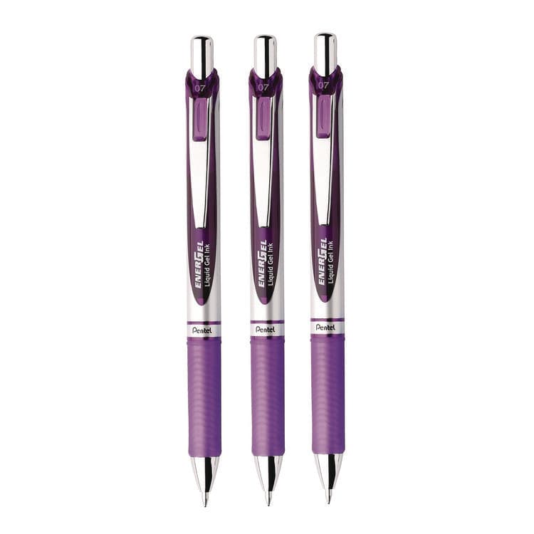 PENTEL OF AMERICA EnerGel RTX Deluxe Gel Pen, Retractable, Medium 0.7 mm, Purple Ink, Purple/Silver Barrel, 3/Pack (PENBL77BP3V) thumbnail 2