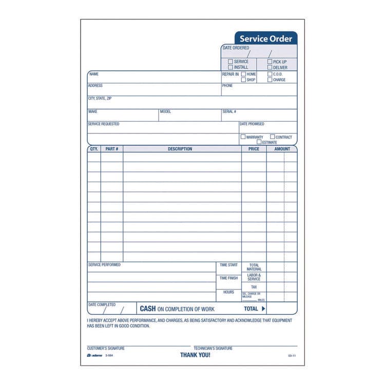 CARDINAL BRANDS . Work Order Form, Three-Part Carbonless, 5.66 x 9, 250 Sets/Pack (ABF3584) thumbnail 2
