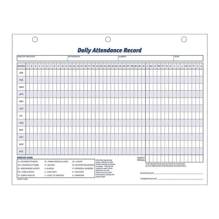 CARDINAL BRANDS . Attendance Records, One Part (No Copies), 11 x 8.5, 50 Forms Total (ABF9493) thumbnail 2