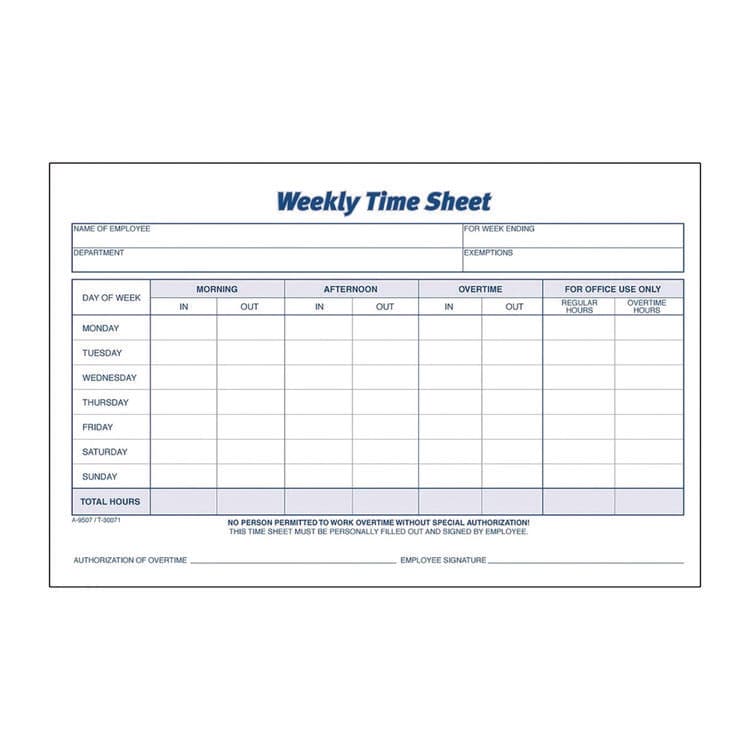 CARDINAL BRANDS . Weekly Time Sheets, One Part (No Copies), 8.5 x 5.5, 100 Forms/Pad, 2 Pads/Pack (ABF9507ABF) thumbnail 4