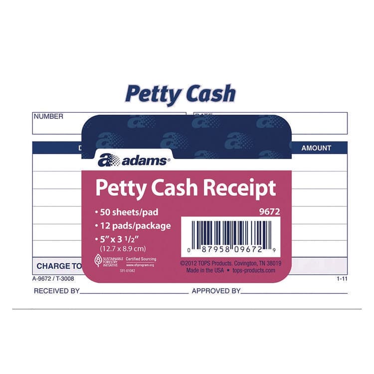 CARDINAL BRANDS . Petty Cash Receipts, One-Part (No Copies), 5 x 3.5, 50 Receipts/Pad, 12 Pads/Pack (ABF9672ABF) thumbnail 2