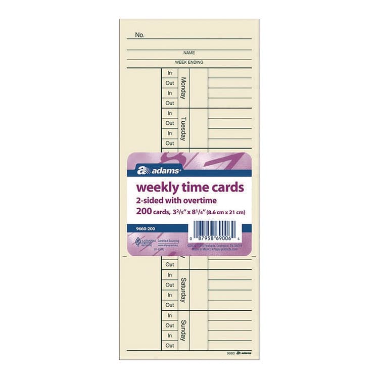 CARDINAL BRANDS . Time Cards for Acroprint, Amano and Lathem Time Clocks, Two Sides, 3.4 x 8.25, 200/Pack (ABF9660200) thumbnail 2