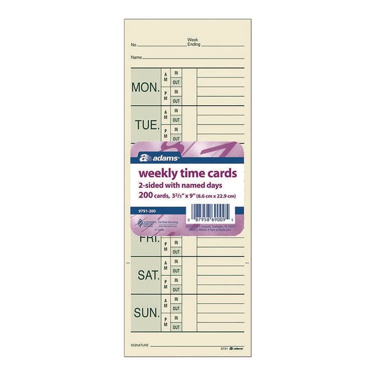 CARDINAL BRANDS . Time Cards for Pyramid 1000 Time Clock, Two Sides, 3.38 x 9, 200/Pack (ABF9791200) thumbnail 2