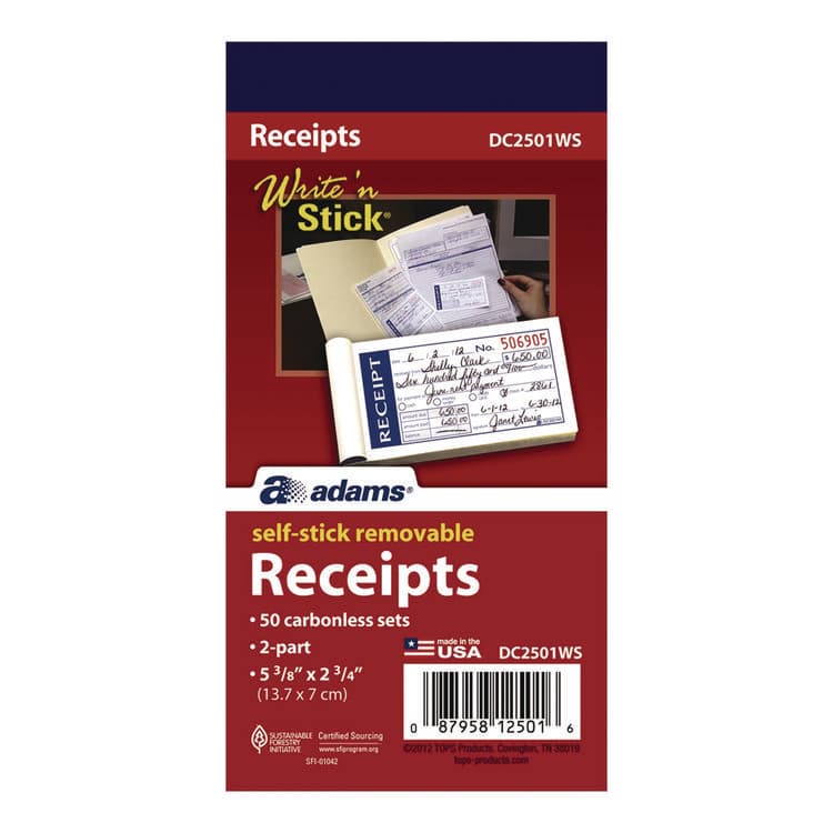 CARDINAL BRANDS . Write 'n Stick Receipt Book, Two-Part Carbonless, 4.88 x 2.75, 50 Forms Total (ABFDC2501WS)