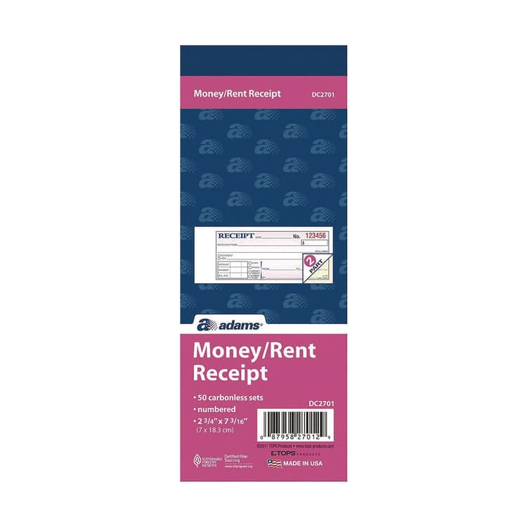 CARDINAL BRANDS . Money/Rent Receipt Book, Two-Part Carbonless, 6.69 x 2.75, 50 Receipts/Book, 5 Books/Pack (ABFDC2701) thumbnail 2