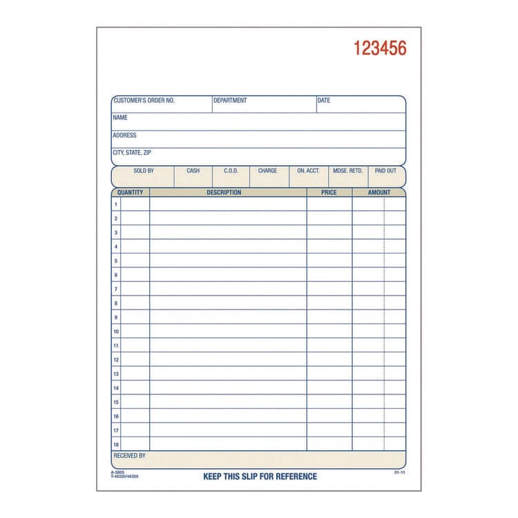 CARDINAL BRANDS . Multipart Sales Order Pad, Two-Part Carbonless, 5.56 x 7.94, 50 Forms/Pad, 10 Pads/Box (ABFDC580510) thumbnail 3