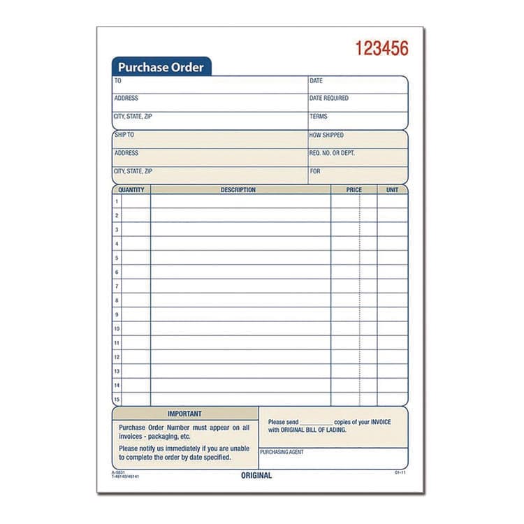 CARDINAL BRANDS . Multipart Purchase Order Pad, Two-Part Carbonless, 7.94 x 5.56, 50 Forms/Pad, 10 Pads/Pack (ABFDC583110) thumbnail 2