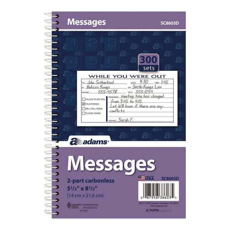CARDINAL BRANDS . While You Were Out Messages Book, Two-Part Carbonless, 5 x 2.83, 3 Forms/Sheet, 300 Forms Total (ABFSC8603D)