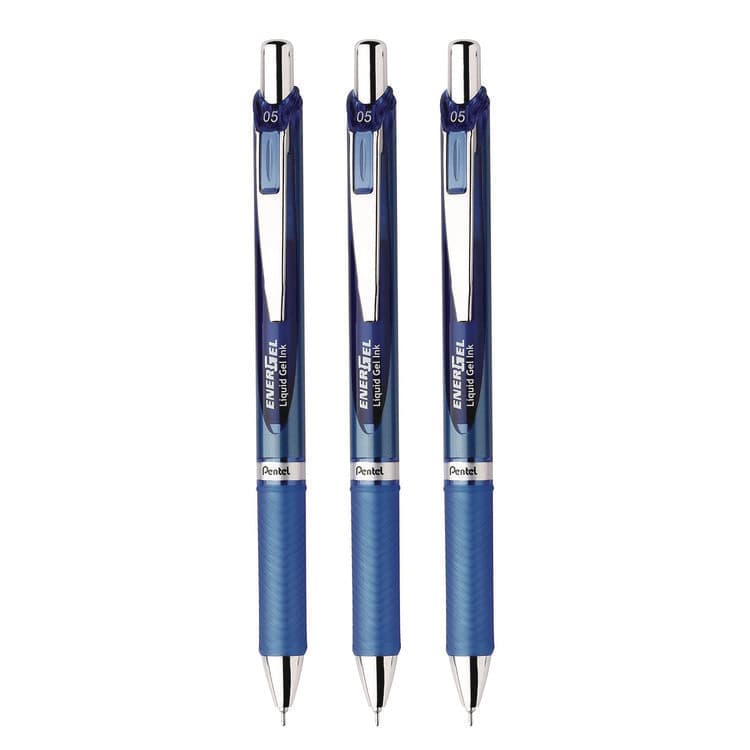 PENTEL OF AMERICA EnerGel RTX Deluxe Gel Pen, Retractable, Fine 0.5 mm, Blue Ink, Blue/Silver Barrel, 3/Pack (PENBLN75BP3C) thumbnail 2