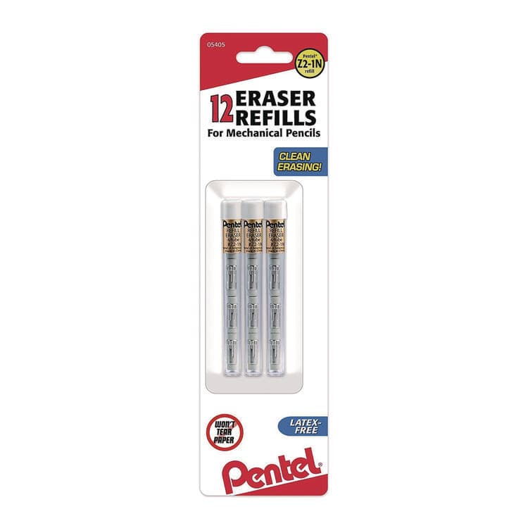 PENTEL OF AMERICA Eraser Refills for Sharp Kerry/EnerGize-X/Wow Pencil/Gizmo/Cushi/Hot Shots/Technica-X, White, 4/Tube, 3 Tubes/Pack (PENZ21BP3K6)
