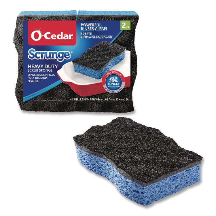 FREUDENBERG HOUSEHOLD PRODUCTS Scrunge Heavy-Duty Sponge, 2.63 x 4.25, 1" Thick, Black/Blue, 2/Pack, 8 Packs/Carton (FHD148377CT)