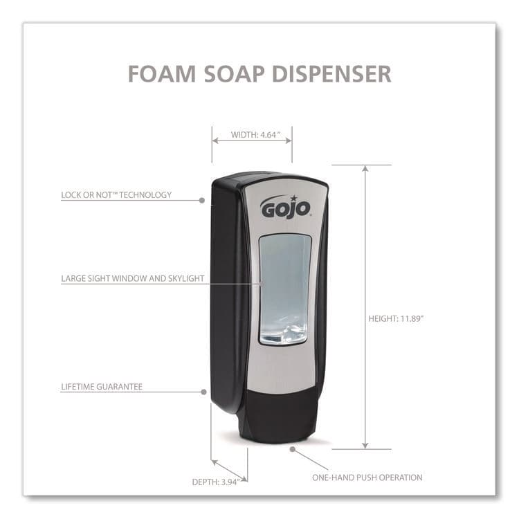 GO-JO INDUSTRIES ADX-12 Dispenser, 1,250 mL, 4.64 x 3.94 x 11.89, Black/Gray, 6/Carton (GOJ888806CT) thumbnail 4