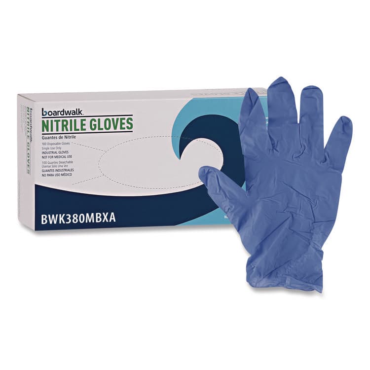 BOARDWALK 380 Series Disposable General-Purpose Nitrile Gloves, Powder-Free, Medium, 4 mil Thick, 9.5" Long, Blue, 100/Box, 10 Boxes/CT (BWK380MCTA)