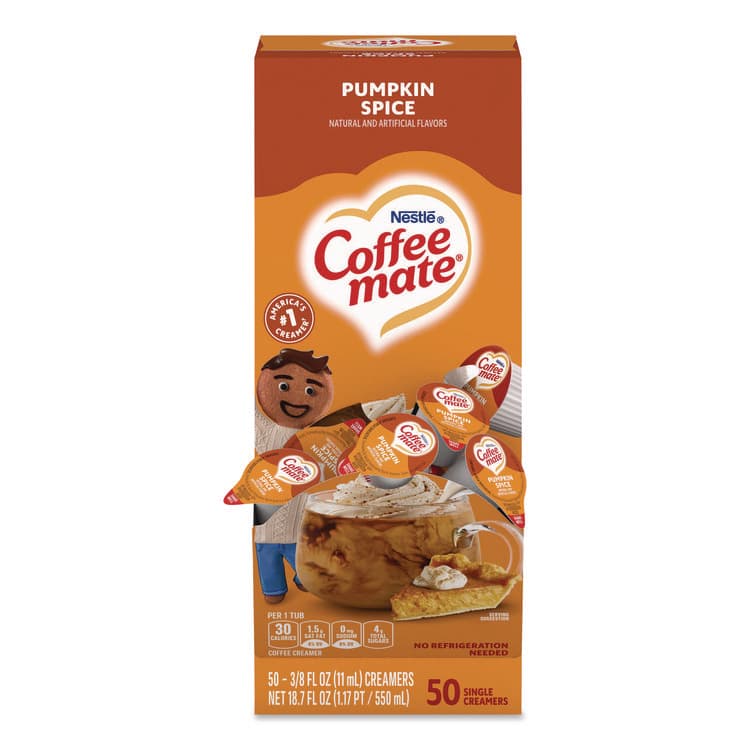 NESTLE Liquid Coffee Creamer, Pumpkin Spice, 0.38 oz. Mini Cups, 50/Box (NES75520)
