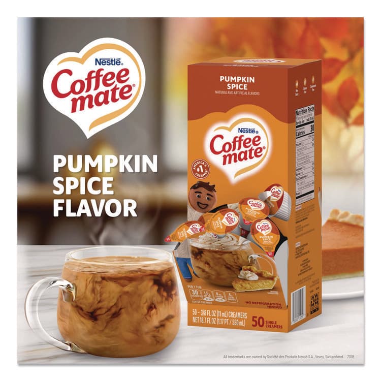 NESTLE Liquid Coffee Creamer, Pumpkin Spice, 0.38 oz Mini Cups, 50/Box, 4 Boxes/Carton (NES75520CT) thumbnail 2
