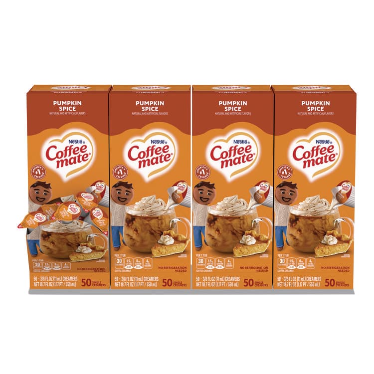 NESTLE Liquid Coffee Creamer, Pumpkin Spice, 0.38 oz Mini Cups, 50/Box, 4 Boxes/Carton (NES75520CT)