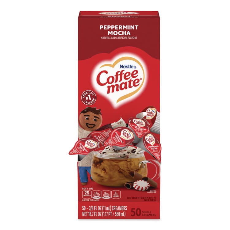 NESTLE Liquid Coffee Creamer, Peppermint Mocha, 0.38 oz Mini Cups, 50/Box (NES76060)