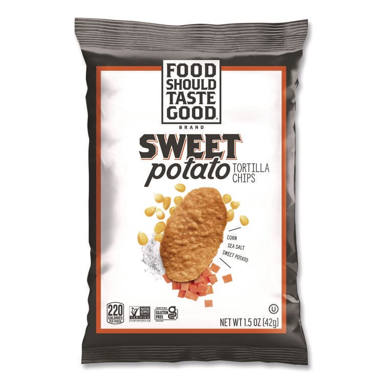 FOOD SHOULD TASTE GOOD Tortilla Chips, Sweet Potato with Sea Salt, 1.5 oz., 24/Carton (AVT77612)