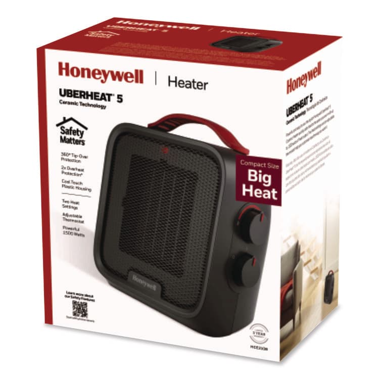 HONEYWELL ENVIRONMENTAL UberHeat 5 Ceramic Heater, 1,500 W, 4.5 x 4.5 x 8.86, Black (HWLHCE210B) thumbnail 2