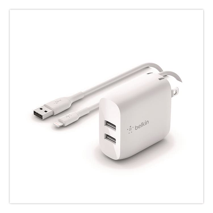 BELKIN COMPONENTS BOOST CHARGE Dual USB-A Wall Charger + Lightning to USB-A Cable, White (BLKWCD001DQ1MWH) thumbnail 2
