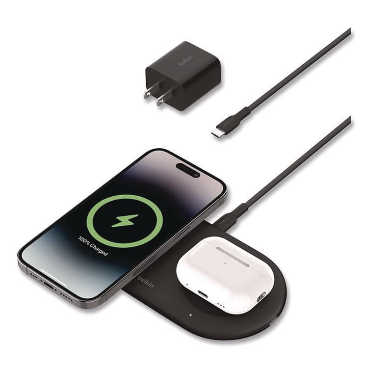 BELKIN COMPONENTS BOOST CHARGE Pro 2-in-1 Magnetic Wireless Charging Pad with Qi2, USB-C, 15 W, Black (BLKWIZ021TTBK) thumbnail 2