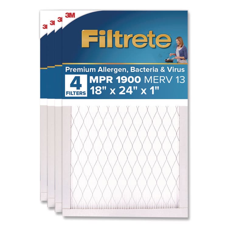3M/COMMERCIAL TAPE DIV. Premium Allergen, Bacteria and Virus Air Filter, MERV 13, MPR 1900, 18 x 24, 4/Carton (MMMUA214CA)