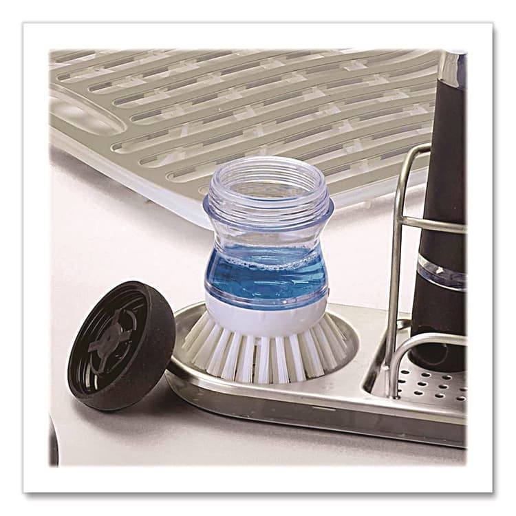 OXO Good Grips Soap Dispensing Palm Brush, Whie Nylon Bristles, 4" Brush, Clear/Black Handle (OXO36481) thumbnail 4