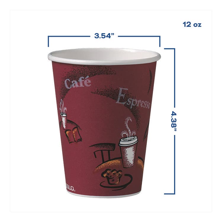 DART Paper Hot Drink Cups in Bistro Design, 12 oz, Maroon, 300/Carton (SCCOF12BI0041) thumbnail 2
