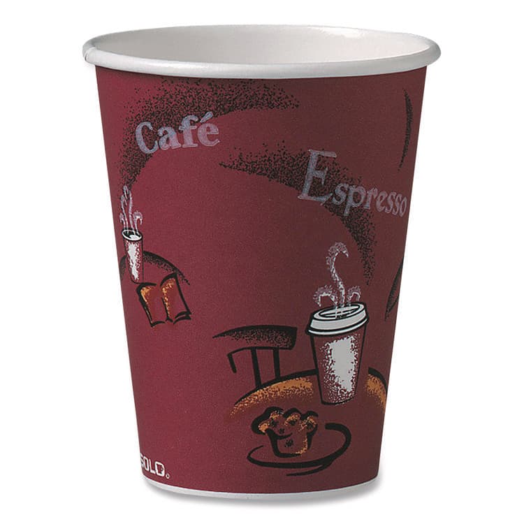 DART Paper Hot Drink Cups in Bistro Design, 12 oz, Maroon, 300/Carton (SCCOF12BI0041)