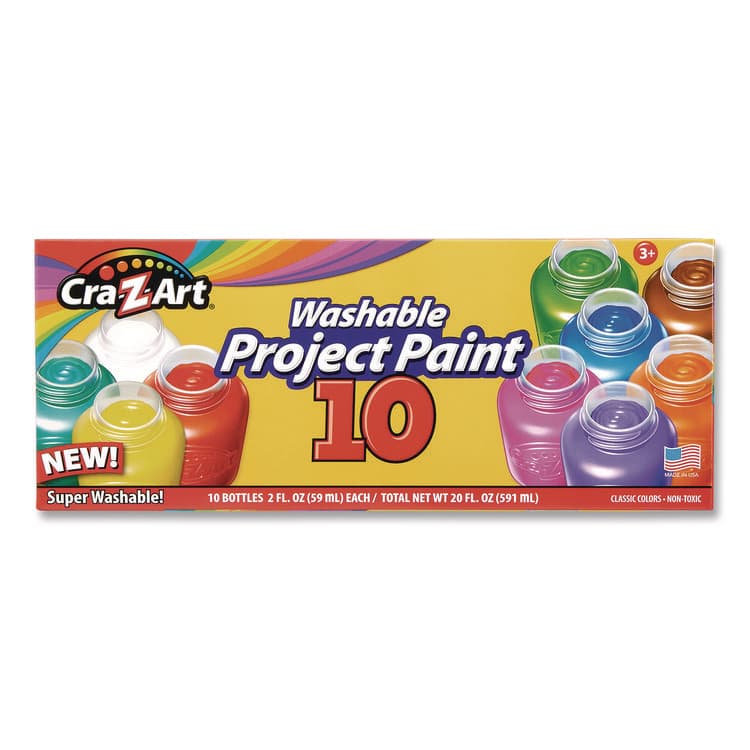 LAROSE INDUSTRIES, LLC Washable Project Paints, 10 Assorted Colors, 2 oz Bottles, 10/Pack (CZA106014)