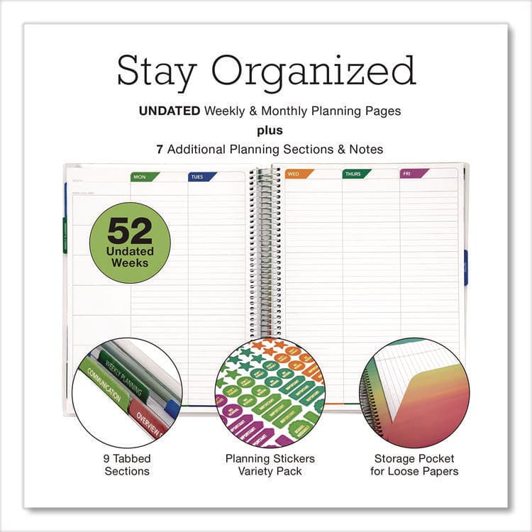 EXCELLO GLOBAL PRODUCTS Deluxe Teacher's Academic Weekly/Monthly Planner, 7 Classes, Rainbow Artwork, Multicolor Cover, 11 x 8.5 Sheets, 52-Week Span (GPUDTP0001U22S) thumbnail 3