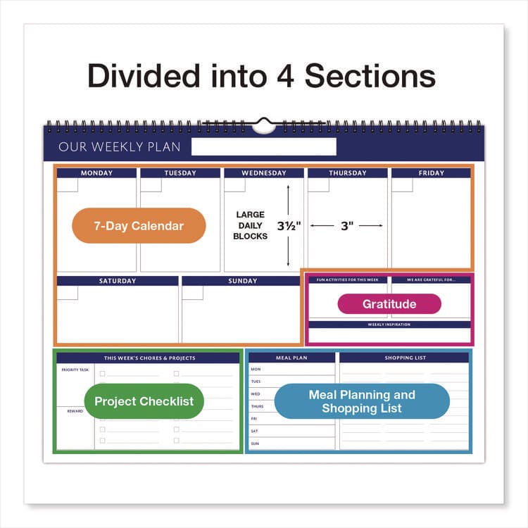 EXCELLO GLOBAL PRODUCTS Weekly Family Planner, 17 x 13, White/Blue Sheets, 52 Weeks: Undated (GPUSPLS0079) thumbnail 3
