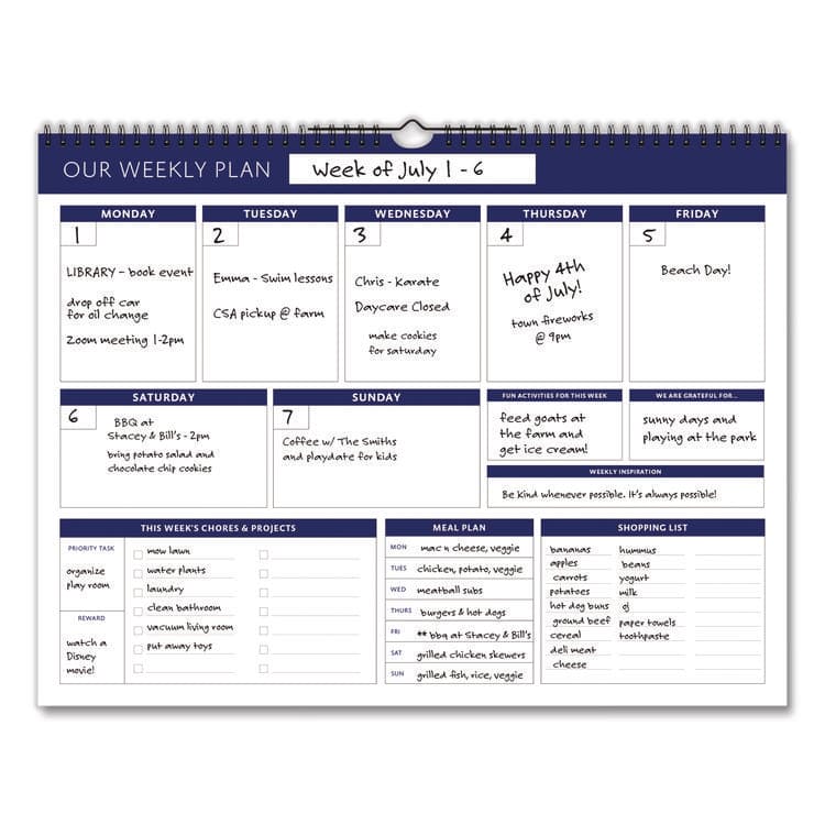 EXCELLO GLOBAL PRODUCTS Weekly Family Planner, 17 x 13, White/Blue Sheets, 52 Weeks: Undated (GPUSPLS0079) thumbnail 4