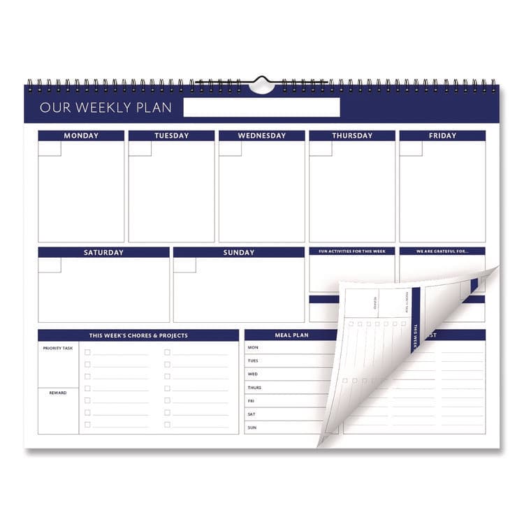 EXCELLO GLOBAL PRODUCTS Weekly Family Planner, 17 x 13, White/Blue Sheets, 52 Weeks: Undated (GPUSPLS0079)