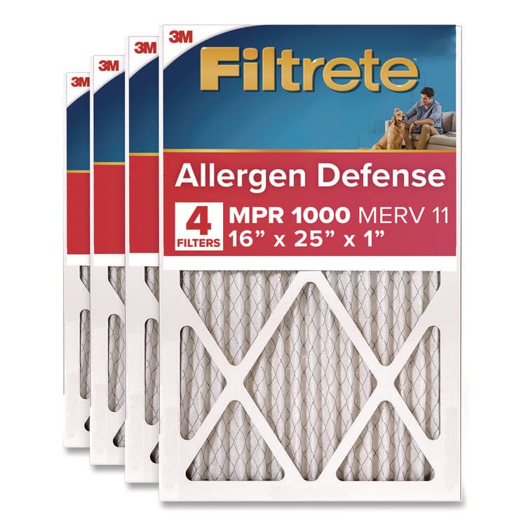 3M/COMMERCIAL TAPE DIV. Allergen Defense Air Filter, MERV 11, MPR 1000, 16 x 25, 4/Carton (MMM98014CA)